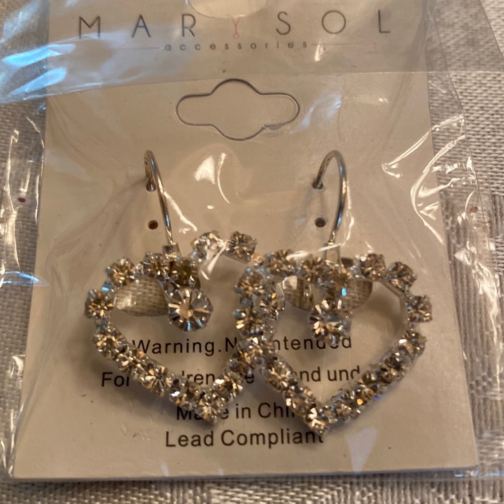 2/$12 Sale. MarySol Accessories Heart Silver Toned rhinestone earrings